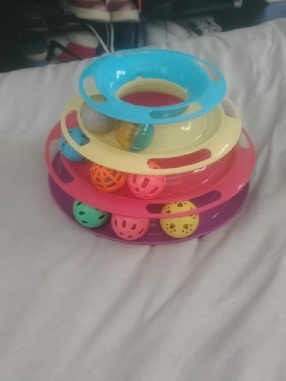 Stacking Multi-Tier Cat/Kitten Ball Track Toy - Blue, Yellow, Pink, Purple